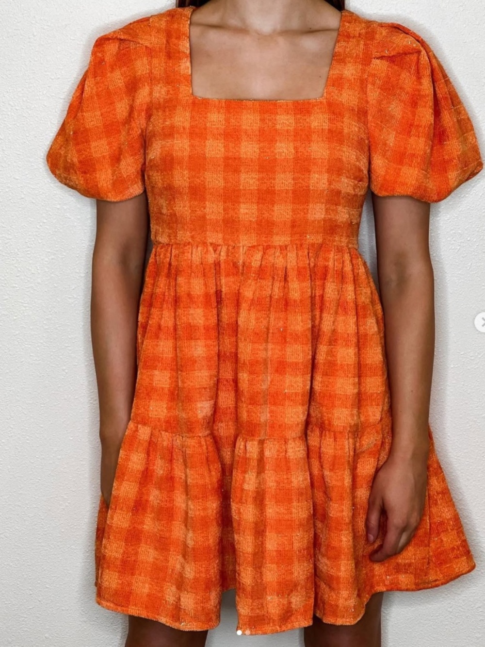 ENGLISH FACTORY - TWEED ORANGE PLAD DRESS - SIZE L